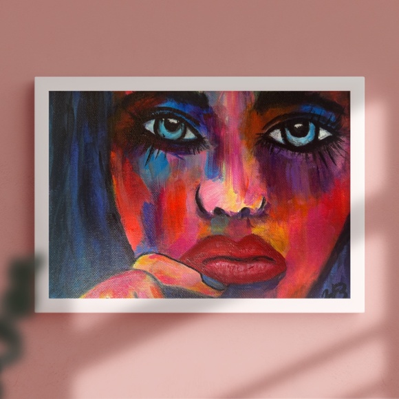 Lady in Waiting Abstract Acrylic Painting of Woman's FaceOriginal Artwork